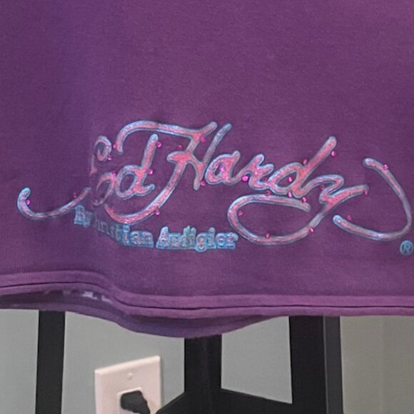 ED HARDY CHRISTIAN AUDUGIER SWEATER DRESS GRAPHIC PRINT RHINESTONES SIZE MEDIUM. - Picture 3 of 10